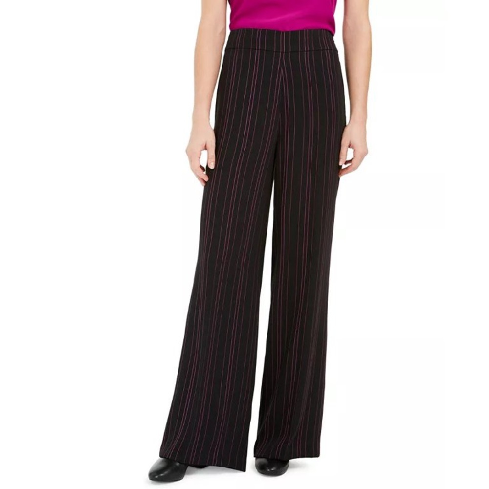 Bar III Striped Wide Leg Pants Black Size 12 NWT NEW Black/Begonia